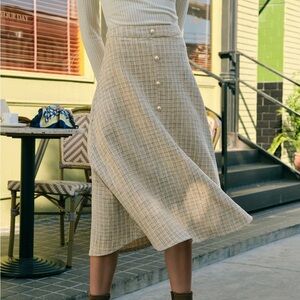 RIHOAS Cream Plaid Midi Skirt